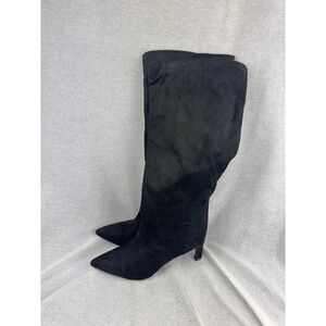 A New Day Womens Black Faux Suede Pointed Toe Kitten Heel Knee High Boots Size 7